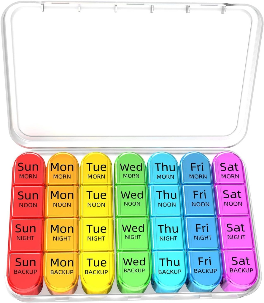 Odaro Organizador semanal de píldoras 4 veces al día, Caja de píldoras diarias 7 días, caja grande de la pila de viaje con 28 Compartimiento para mantener la medicina, vitamina y suplemento - Caso blanco