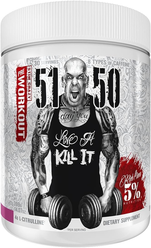 Rich Piana 5% Nutrition 5150 High Stim Pre-Workout Powder ← Extreme Energy, Focus, Pumps " Endurance TEN 400 mg Caffeine, Citrulline, Beta Alanine, N-Acetyl L-Tyrosine TENIDO 30 Srvgs (Wildberry)