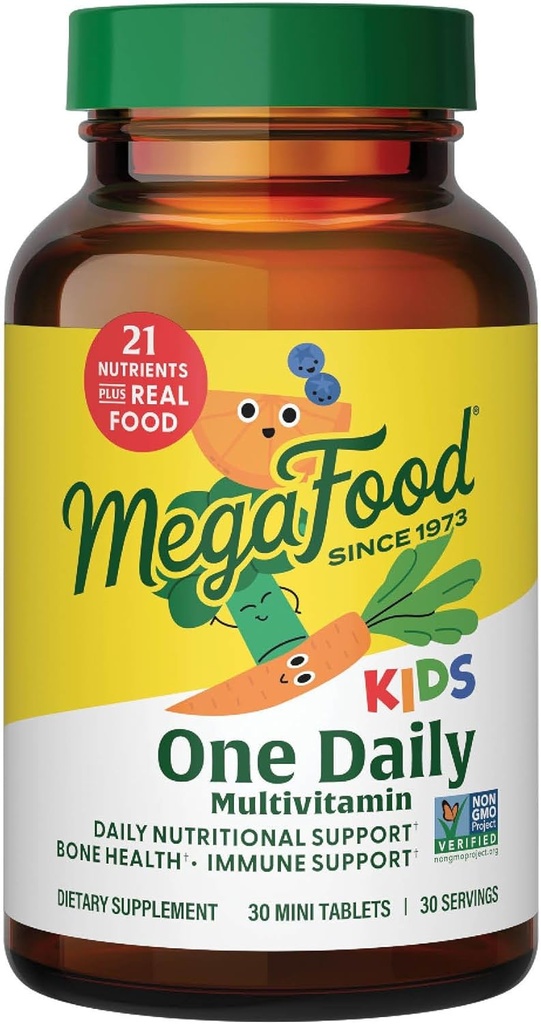MegaFood Kids One Daily Multivitamin - Conveniente Mini Multivitamínico para Niños - con zinc, vitaminas C, B & D - Vegetariano, Gluten Gratis, No GMO - 30 Tablets, 30 Servings
