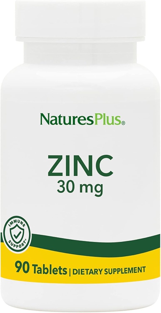 [BRSWIYTYO4HQO3TM] NaturesPlus Zinc Tablets - 30 mg, 90 Tabletas Vegetarianas - Immune System Supplement for Cellular Growth & Repair - Promotes Healthy Digestion, Metabolism & Vision - Gluten-Free - 90 Servings