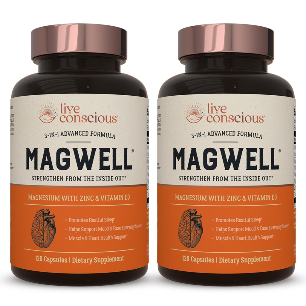 Zinc &amp; Vitamina D3 - Formas biodisponibles de magnesio - Malate, Glycinate, Citrato - MagWell Bone & Heart Health, Immune System Support - 120 Capsules (2-Pack)