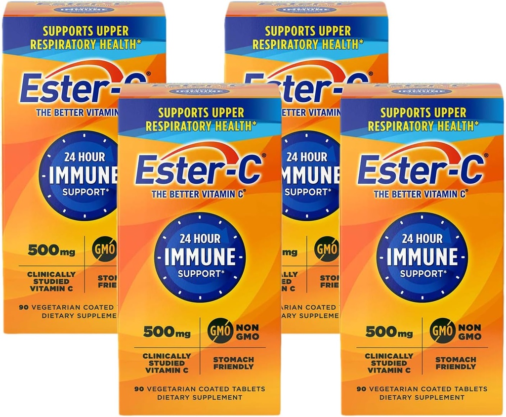 Ester-C 500 mg 24 horas Vitamina C Tablas para Apoyo Inmunitario, Suplemento Vitamina C, 90 Cuenta (Pack of 4)