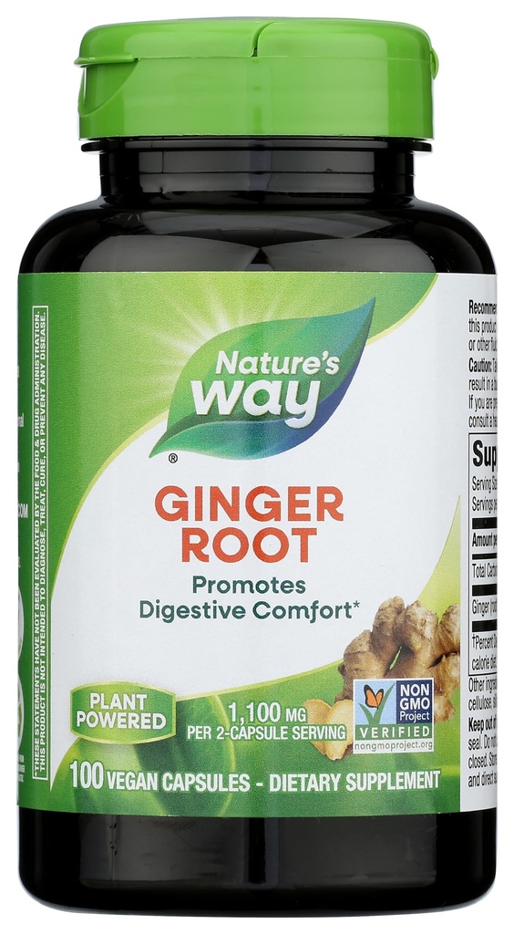 Camino de la Naturaleza Ginger Root, Promueve Confort Digestivo*, 1,100 mg Por Servicio de 2 cápsulas, Proyecto No GMO Verificado, Vegan, 100 cápsulas
