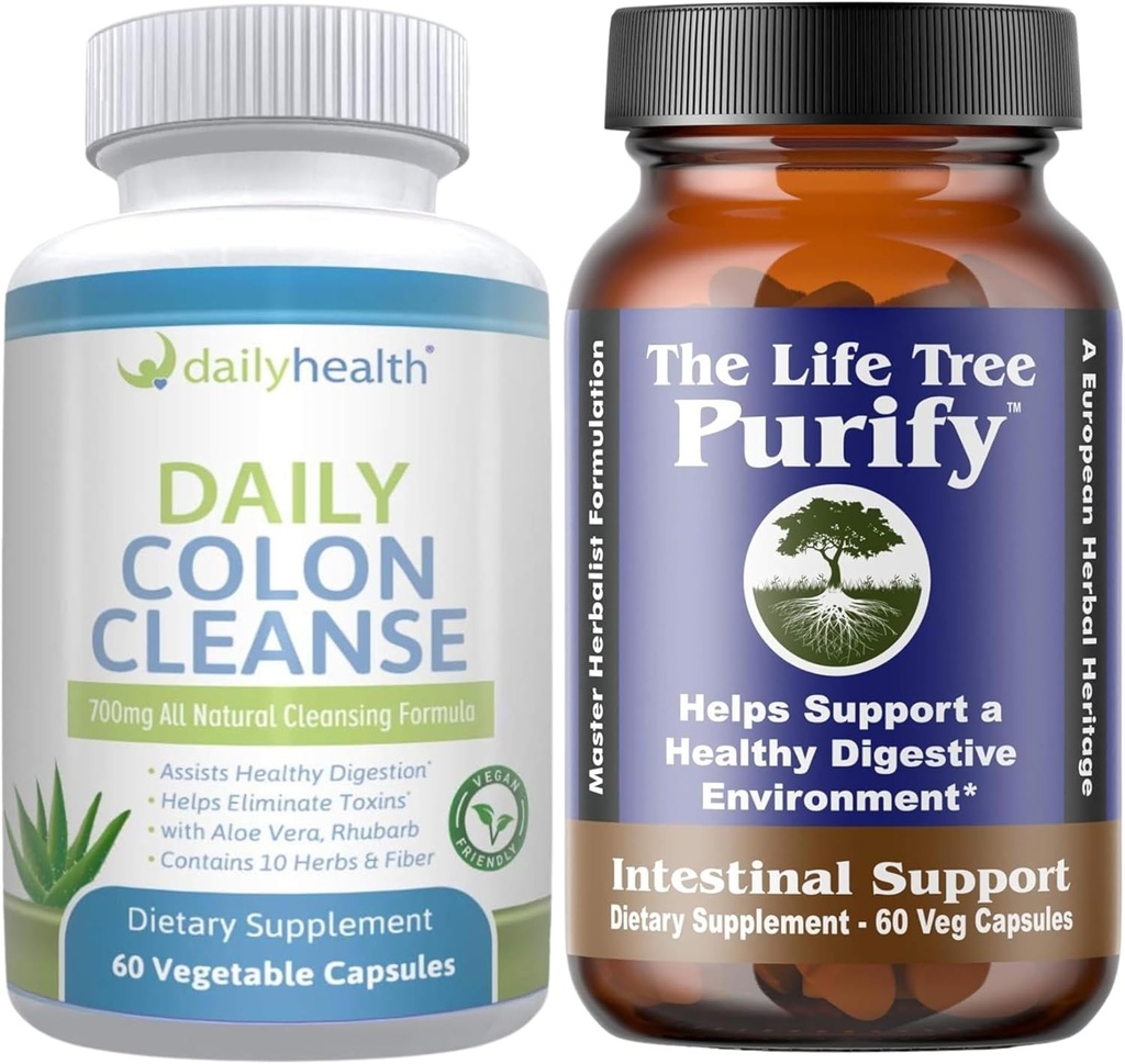 Life Tree Purify Intestinal Support Plus Daily Colon Cleanse Kit 120 Capsules - Lactobacillus acidophillus - Herbal natural para la salud digestiva
