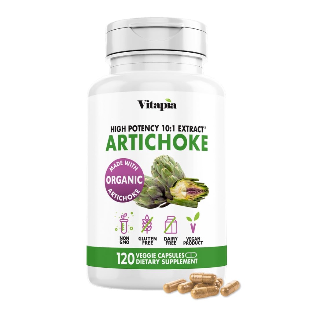 Vitapia Orgánica Artichoke Extract Supplement - Liver Cleanse Detox &amp; Repair, Liver Health, Digestion, Antioxidant Support - 120 Vegan Capsules, Non GMO, Gluten Free