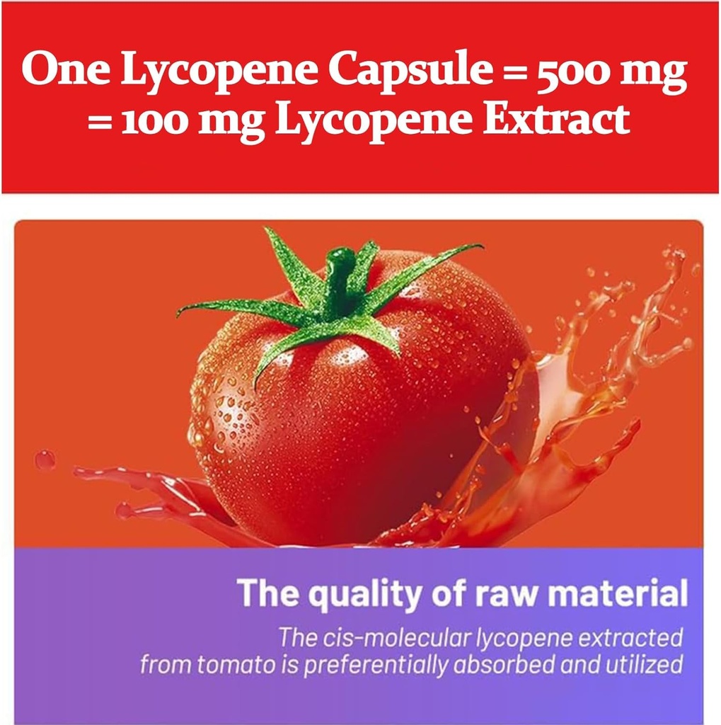 [BRSROBL2PIBGGAAU] Capsulas de Lycopene - Natural Tomato Extracto 100 mg Complejo Orgánico Fórmula Suplemento - Gluten-Free, Non-GMO, 100 Softgels