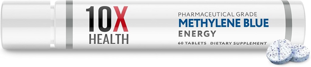 10X Suplemento Azul de Metileno de Salud con Extracto de Pepper Negro - 60 Tabletas Metileno Blue Pharmaceutical Tablas de Grado - Apoya Energía, Focus " Cognition - Vegano, no GMO