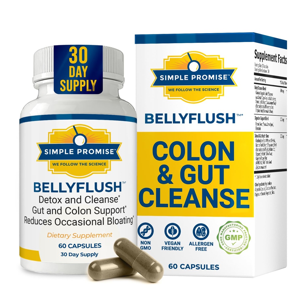 BellyFlush - Gentle Colon & Gut Cleanse Supplement with Milk Thistle & Bentonite Clay - Supports Constipation, Debloat, Digestive Detox & Flushing - 60 cápsulas