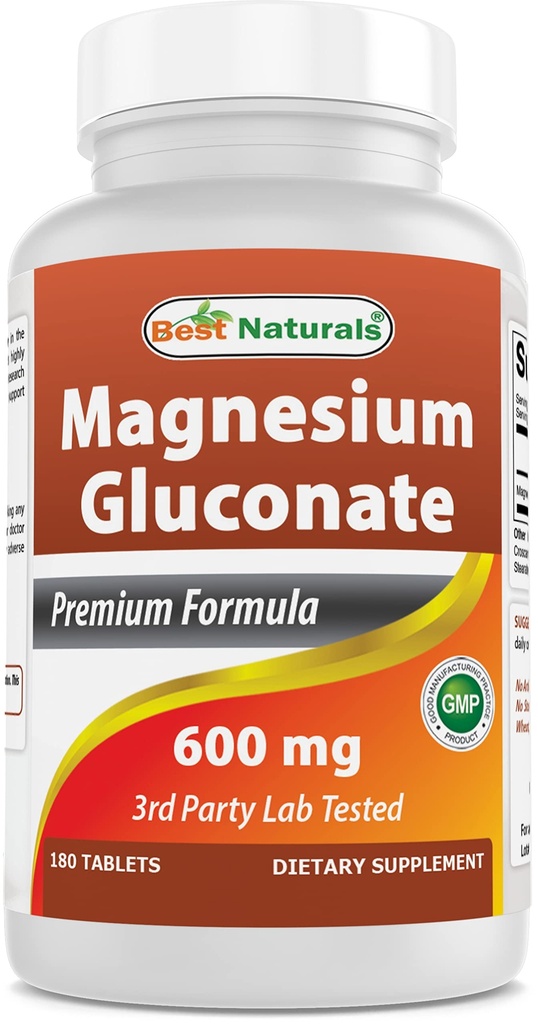 Mejor Gluconato de Magnesio Natural (35 mg Magnesio Elemental de 600 mg de Gluconato de Magnesio) 180 Tabletas