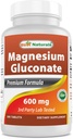 Mejor Gluconato de Magnesio Natural (35 mg Magnesio Elemental de 600 mg de Gluconato de Magnesio) 180 Tabletas