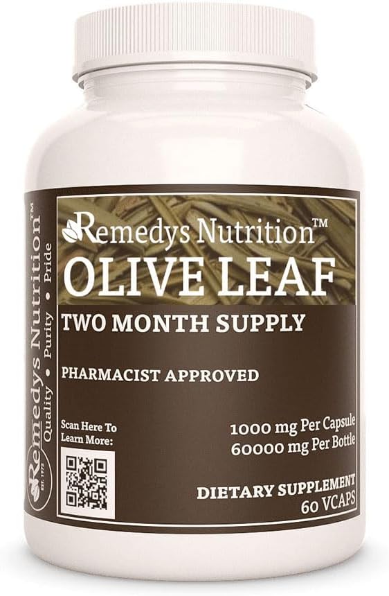 Nutrición de Remedy Hoja de oliva Ø 1000 mg, 60 cápsulas veganos Suplemento dietético herbal ← Suministro de dos meses