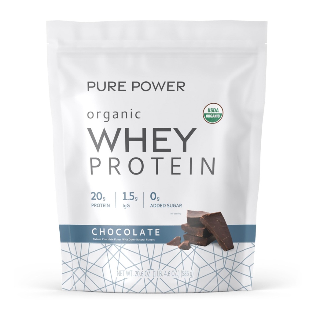 Dr. Mercola Pure Power Organic Whey Protein - 20 g Protein - Apoya el Crecimiento del Musculo & Energy - Grass-Fed Whey Concentrate - 15 Servings (20.60 oz) - Chocolate
