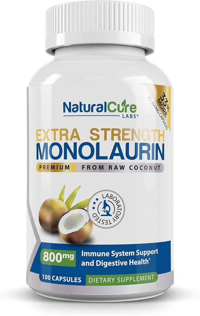 Extra Strength Monolaurin 800mg, 100 cápsulas, 33% más