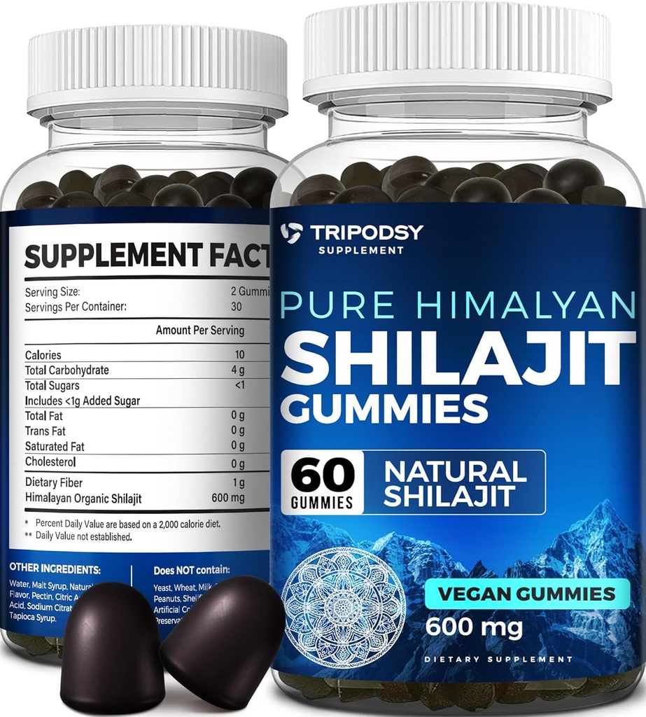 Pure Himalayan Orgánica Shilajit Gummies - Potent Shilajit Resin Suplemento para Hombres & Mujeres - 100% Natural con 90+ Minerales Trace - Energía Boost, Vitalidad y Apoyo Inmunitario - 60 Gummies