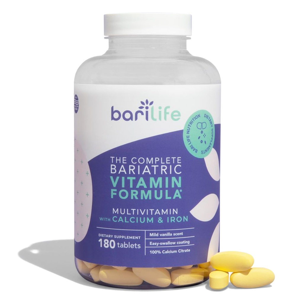 Bari Life Full Bariatric Multivitamínico Tablet no plegable w / Citrato de calcio e hierro - 180 Tabletas / botella