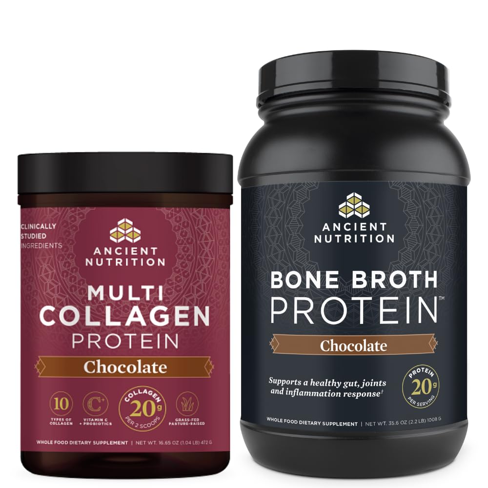 Antigua Nutrición Multi Collagen Proteína Polvo, Chocolate, 40 Servimientos + Bono Broth Protein Polvo, Chocolate, 40 Servimientos