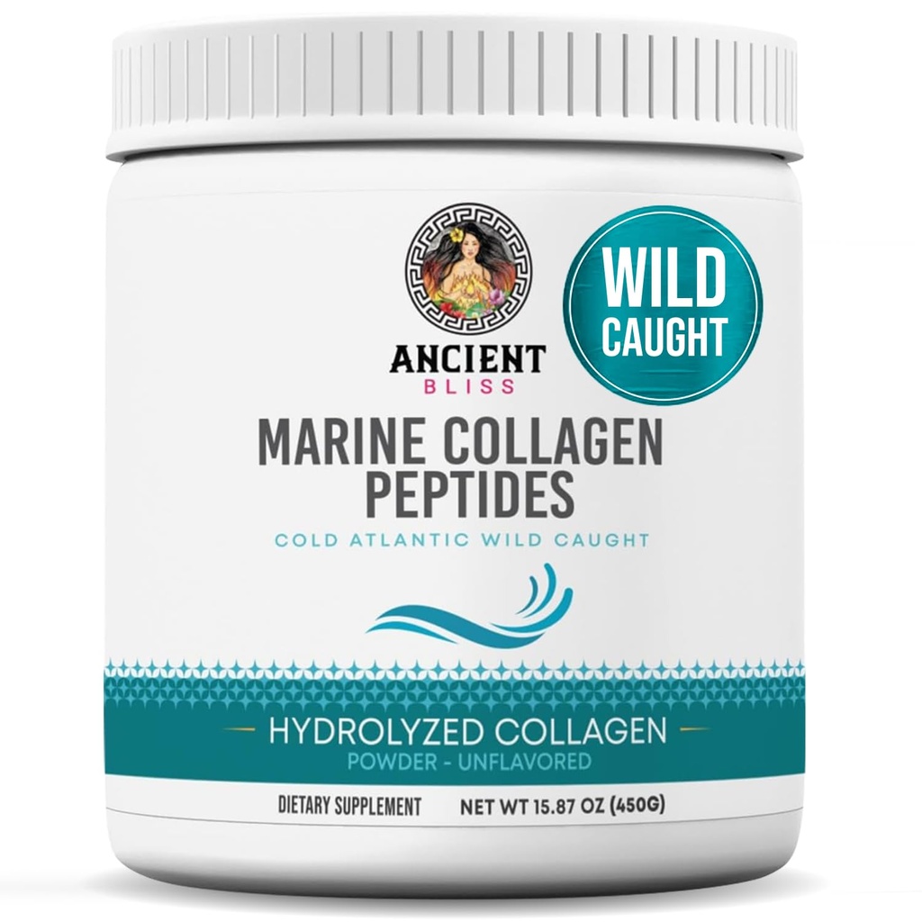 Antiguo Bliss Wild-Caught Marine Fish Collagen Peptides Powder, Flavorless Collagen Protein Suplemento con Tipo 1, No Gluten-Free, Amino Acid Suplemento para la piel, el pelo y las uñas, 15.87 Oz