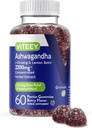 Viteey Ashwagandha Gummies con Ginseng " Lemon Balm - Mood, Calm " Stress Support Ashwagandha Suplementos - Vegan, sin gluten - 60 Cuenta