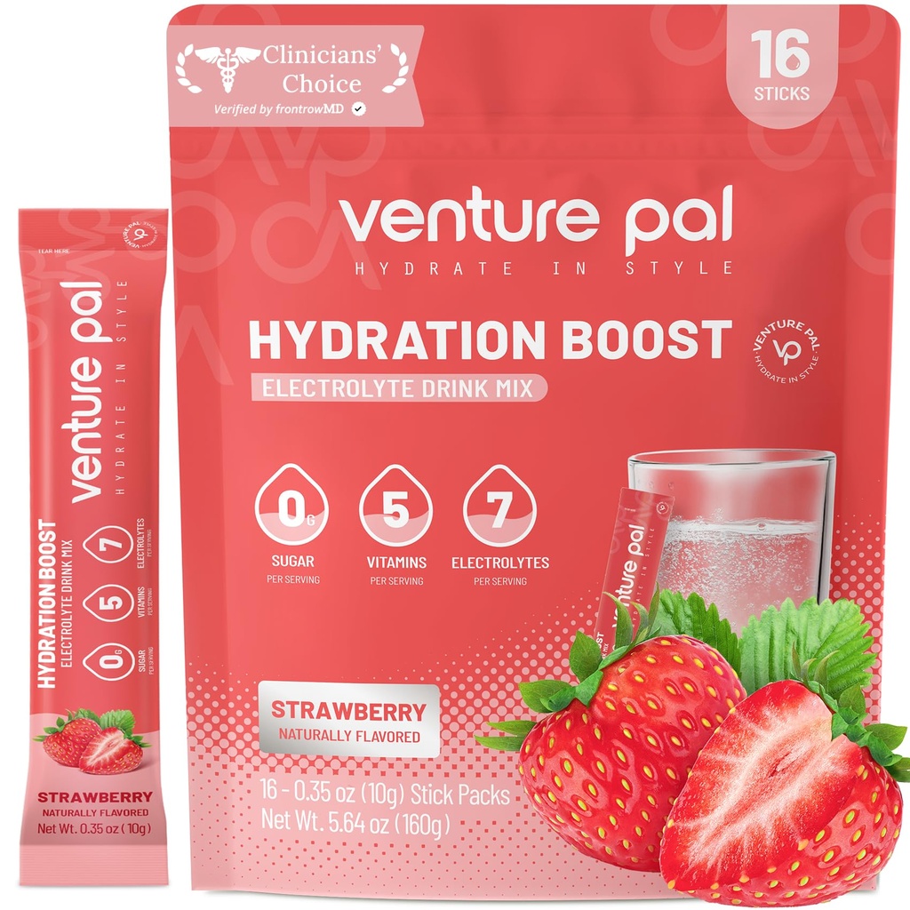 Venture Pal Sugar Free Electrolyte Powder Packets - Liquid Daily IV Drink Mix for Rapid Hydration " Party Recovery TEN 5 Vitaminas " 7 Electrolytes Anterior Keto Friendly ← Non-GMO TEN Certified Vegan TEN 16 Sticks