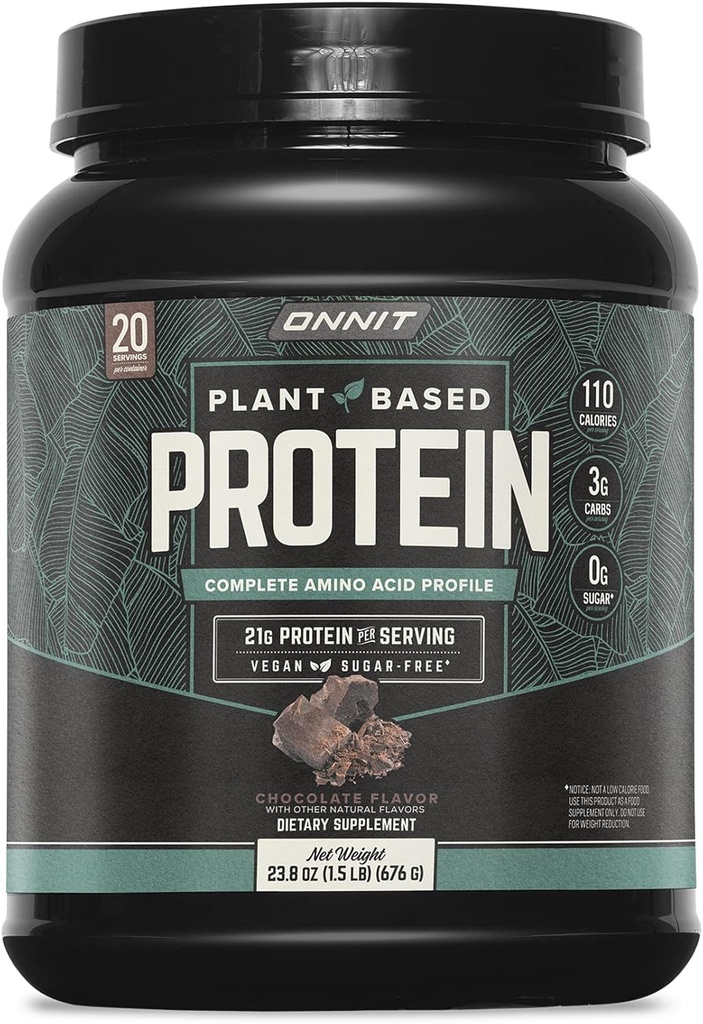ONNIT Polvo de proteína de base vegetal, sabor de chocolate, 21g Proteína por ser, suplemento dietético vegano y lácteo con 20 servidos por tubo, 23,8 oz