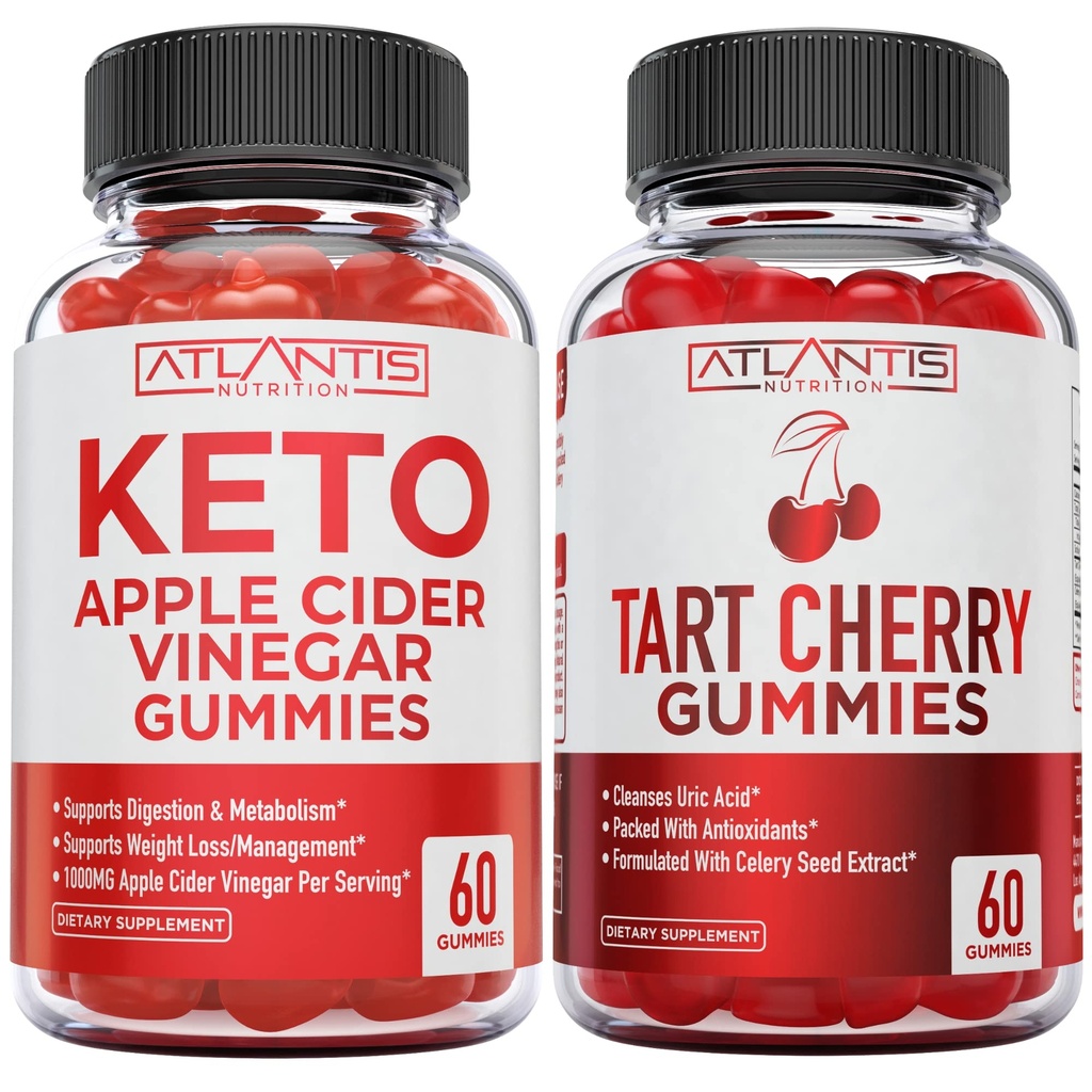 60 Keto Manzana Cider Vinegar Gummies Pérdida de Peso Avanzada + 60 Gummies de cereza Tart con extracto de semilla Celery