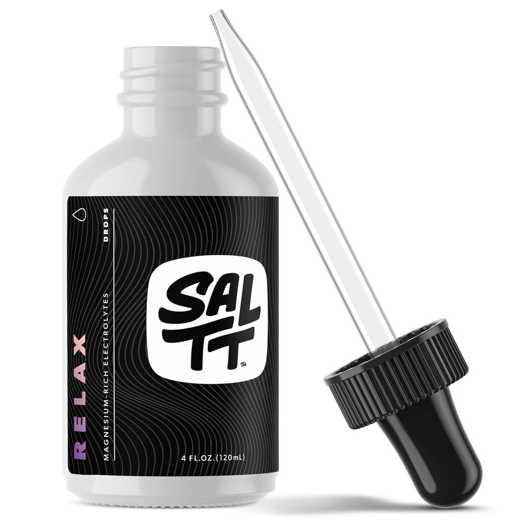 SALTT Relax Magnesium Drops - Ionic Magnesium Chloride w/Sodium, Potassium, Electrolytes - Trace Minerals Drops - Gluten Free, Sugar Free, Keto Friendly - del Gran Lago de Sal - 120ml Dropper