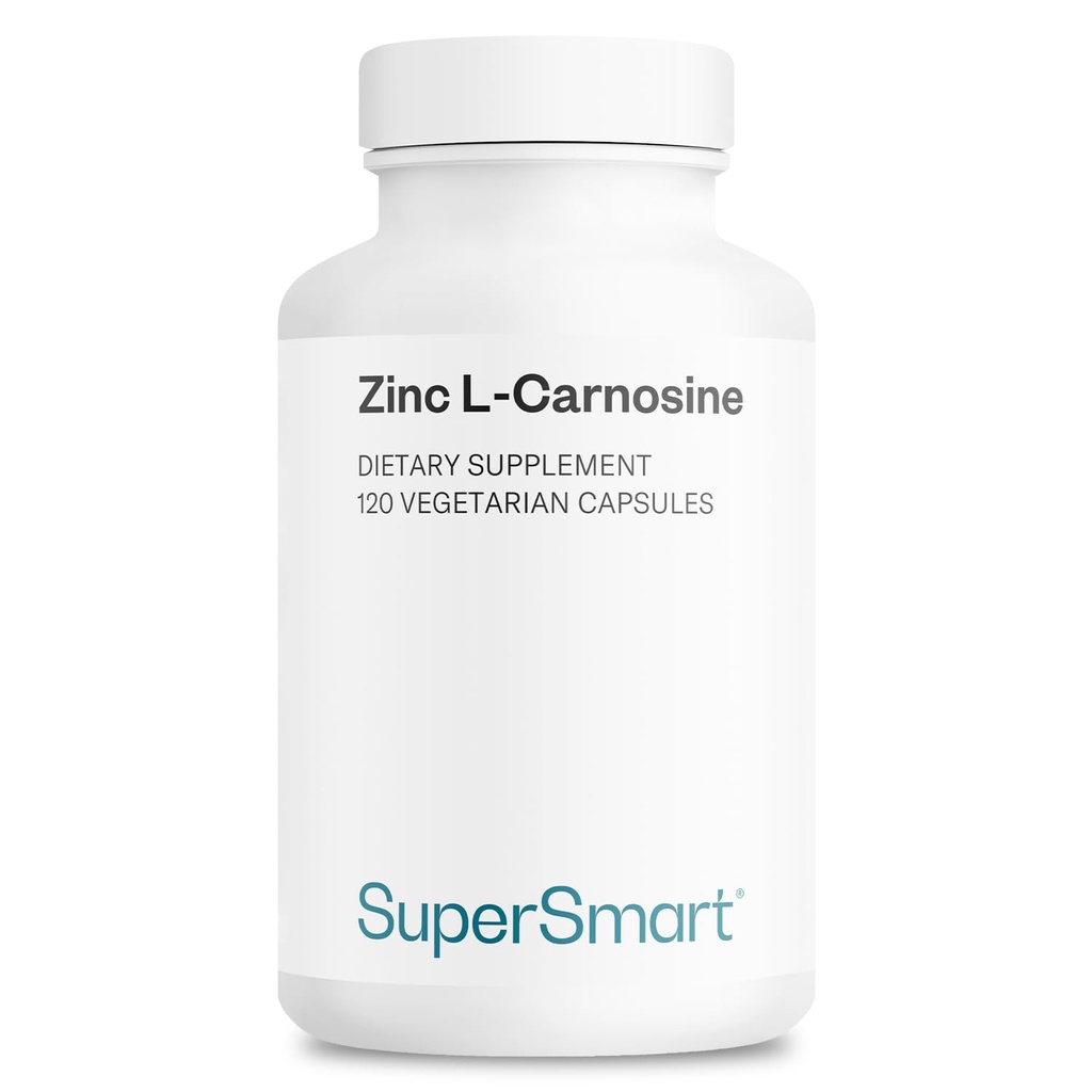 SuperSmart - Zinc L-Carnosine 75mg por día (Well-Tolerated) - Zinc Carnosine Supplement TEN Non-GMO & Gluten Free - 120 Vegetarian Capsules