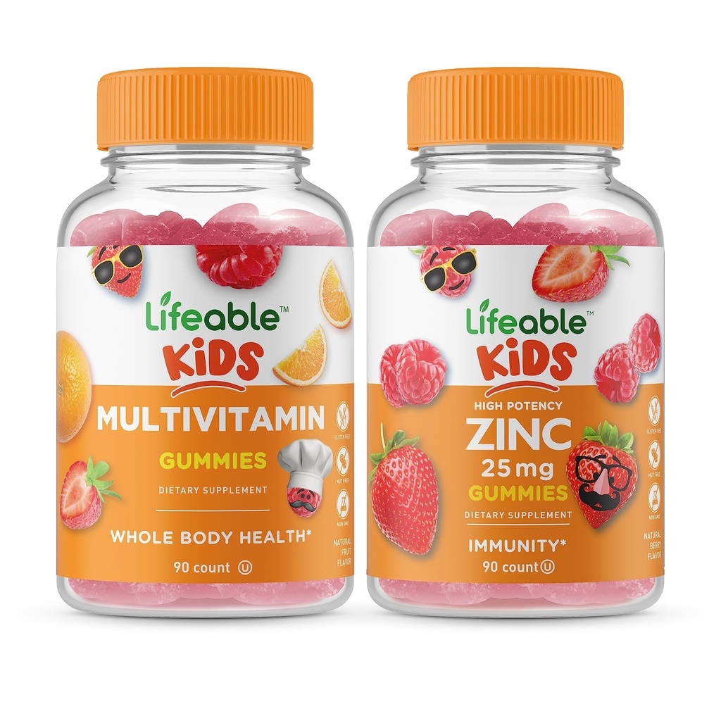 Niños multivitamínicos Lifeable + Zinc 25mg Niños, Gummies Bundle - Gran Tasting, Suplemento de vitamina, Gluten Gratis, GMO Gratis, Chewable Gummy