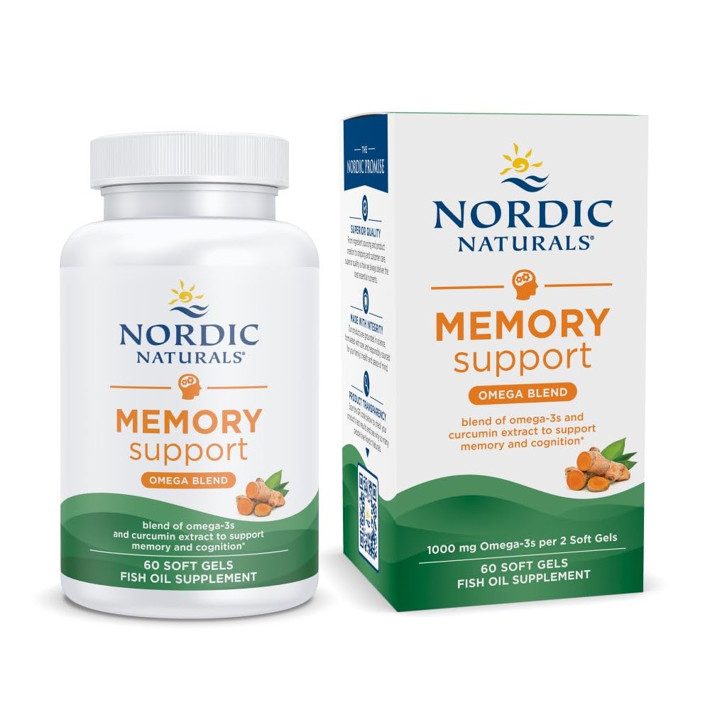 Nordic Naturals Omega Memoria con Curcumin, Lemon - 60 Soft Gels - 1000 mg Omega-3 + 400 mg Optimizado Curcumin - Memoria, Cognición - Contiene Phosphatidylcholine &amp; Huperzine A - Non-GMO - 30 Servimientos