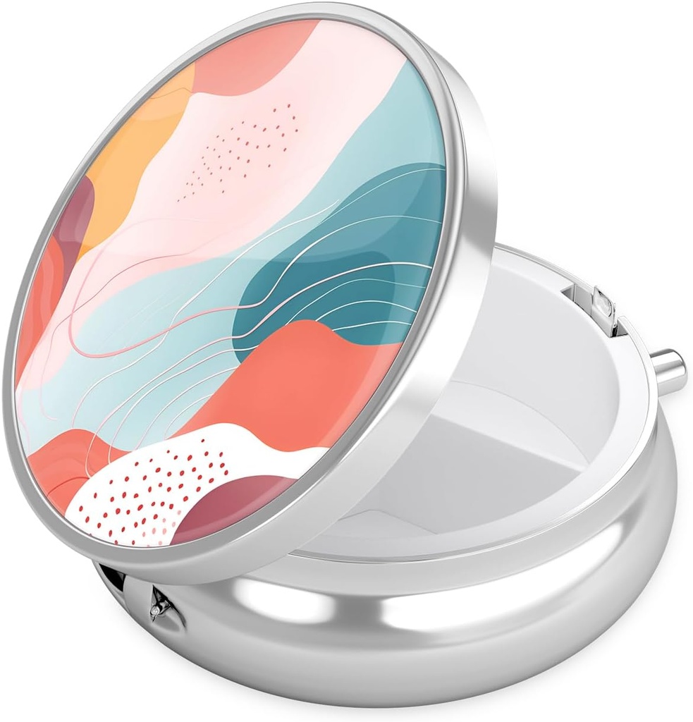 Nipichsha Pill Box, Small Pill Case for Purse & Pocket, Cute Travel Medicine Organizer, Portable Medicine Container Holder to Hold Vitamins, Medication, Fish Oil &amp; Supplement, A03-Art Style Pattern