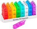 Organizador de píldoras mensuales Daviky 3 veces al día, organizador de píldoras de 30 días con caja pequeña, organizador de medicamentos de un mes, contenedor de píldoras de 31 días para mantener vitamina, suplemento y medicamentos