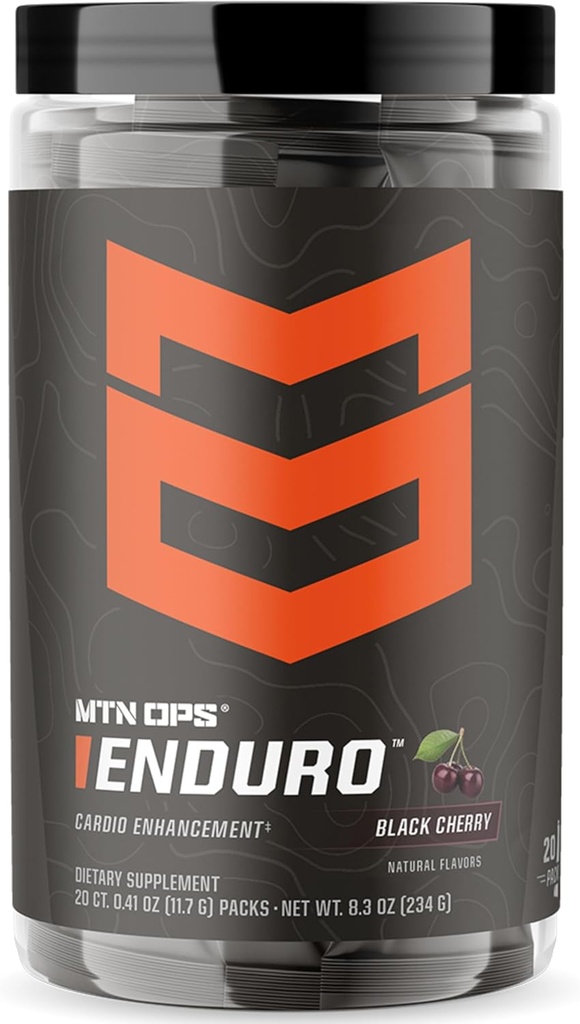 MTN OPS Enduro Trail Packs Nitric Oxide Stim Free Pre Workout TEN Magnesium Citrate, L Arginine & L Citrulline Caffeine Free Preworkout ← 20 Sirving Black Cherry