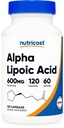 Nutricost Alpha Lipoic Acid 600mg Por Serving 120 Capsules, 60 Servings - Plant Based Caps, Non-GMO