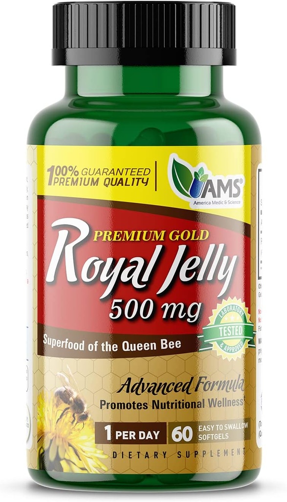 Estados Unidos Medic & Science Royal Jelly 500mg (60 softgels) ← Superfood of The Queen Bee ← Suplemento dietético para las mujeres ← promueve la inmunidad y la fertilidad ← Apoya la piel, el hígado, el corazón y la salud cerebral