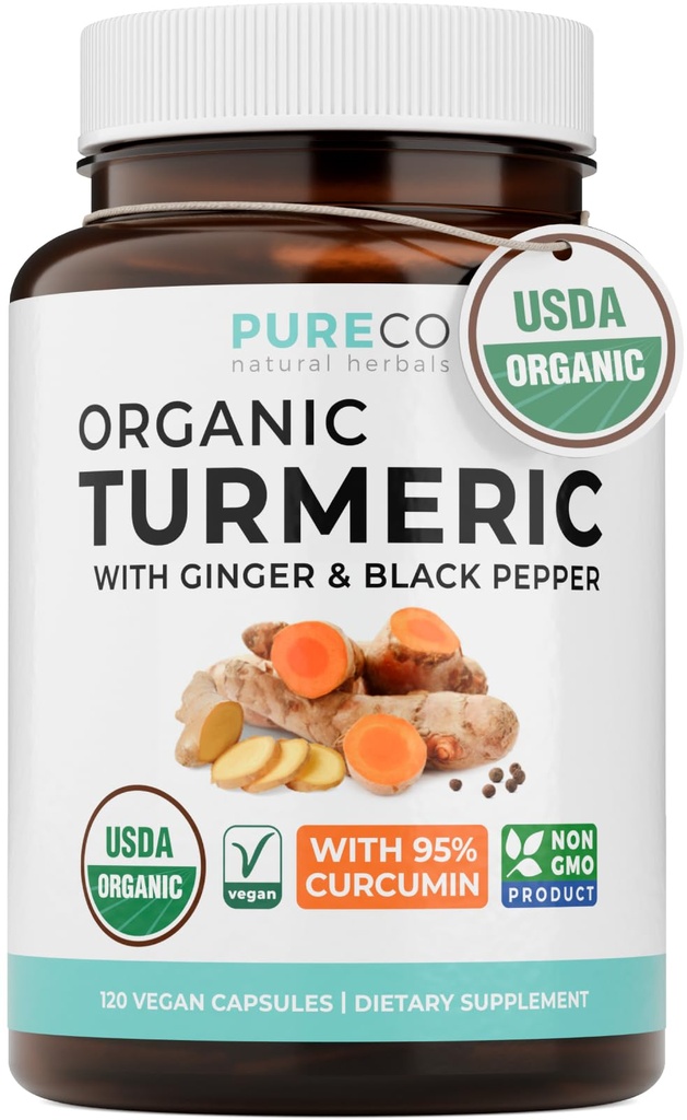 Orgánica Turmeric Ginger Black Pepper Suplemento - High Potency Organic Turmeric Curcumin Capsules with Ginger " Black Pepper for Enhanced Benefits and Absorption - Vegan " Non-GMO (2 Month Supply)