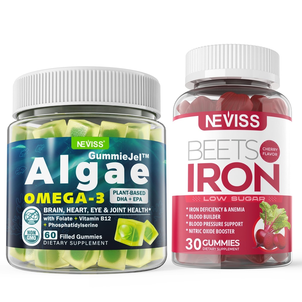 Vegan Omega 3 Gummies 1000mg+Iron Suplemento 12.5mg