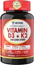 Vitamina de base vegetal D3 K2 Suplemento Softgel - Vit D3 10000 Iu + Vitamina K2 Mk7 200 Mcg, Algae Omega-3, Magnesio, Vitamina B12 para el hueso &amp; musculo, Immune Support, Max Absorption, Easy To Swallow 1pack