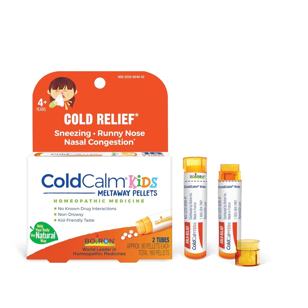 Boiron Cold Pellets de calma para el alivio de los síntomas comunes fríos como estornudos, nariz de rubí, garganta profunda y congestión nasal - 2 conde (160 pellets)
