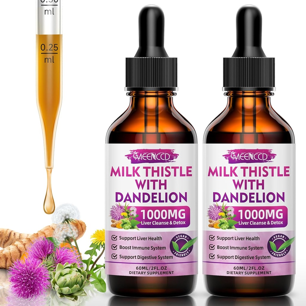 2 Pack Milk Esteto Liquid Drops - Reparación de desintoxicación de hígado - 1000mg suplemento de carburante de leche para soporte de hígado, suplemento de hígado de silymarin para la salud del hígado, vegano, no GMO, 4 Fl Oz