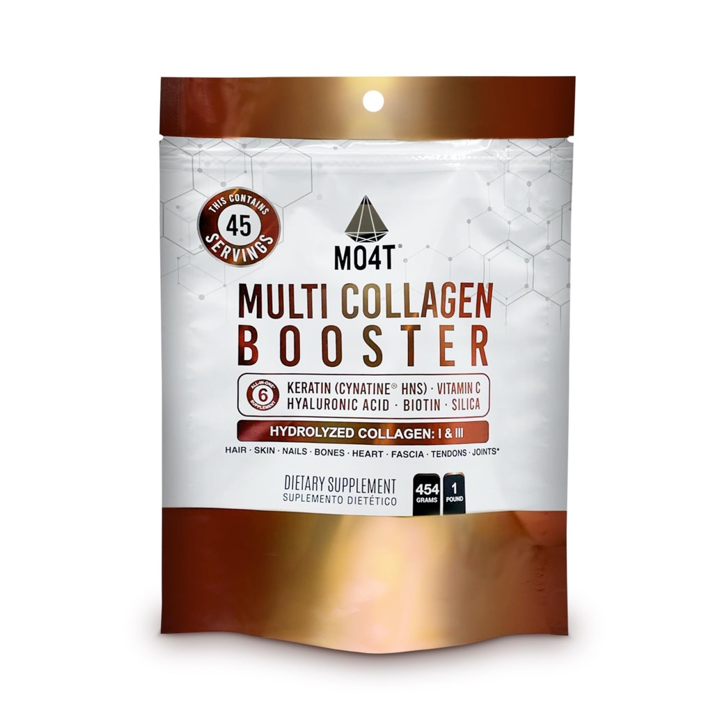 Multi Collagen Booster Powder – Extra Strength Collagen Suplemento con Keratina Añadida, Biotina, Ácido Hialurónico, Vitamina C &amp; Silica – Nutrientes Extra para el cabello, uñas, piel de cuerpo -1 libras