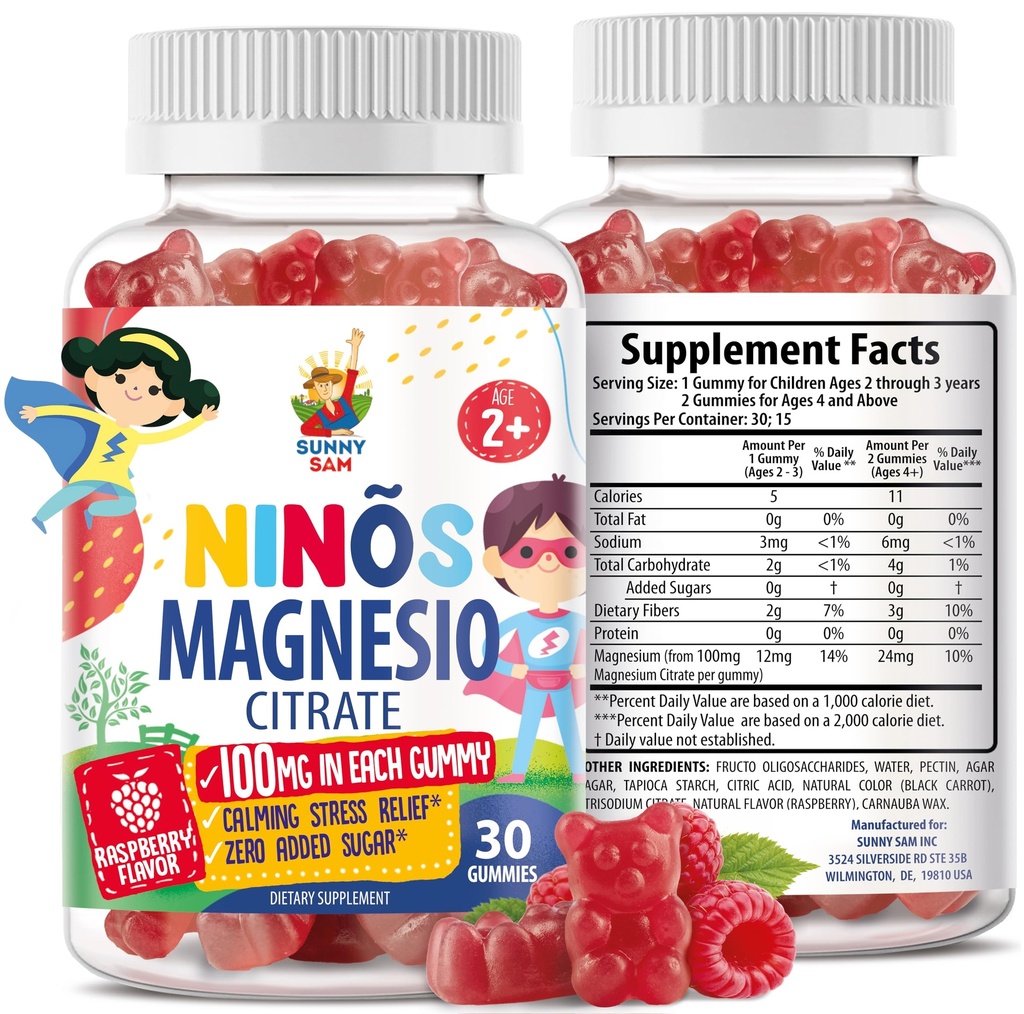 Magnesium Gummies for Kids &amp; Adults - 100mg - Calm Magnesium Chews - Magnesium Citrate Chewable Suplemento para Mood &amp; Muscle Support - 30 Gummies