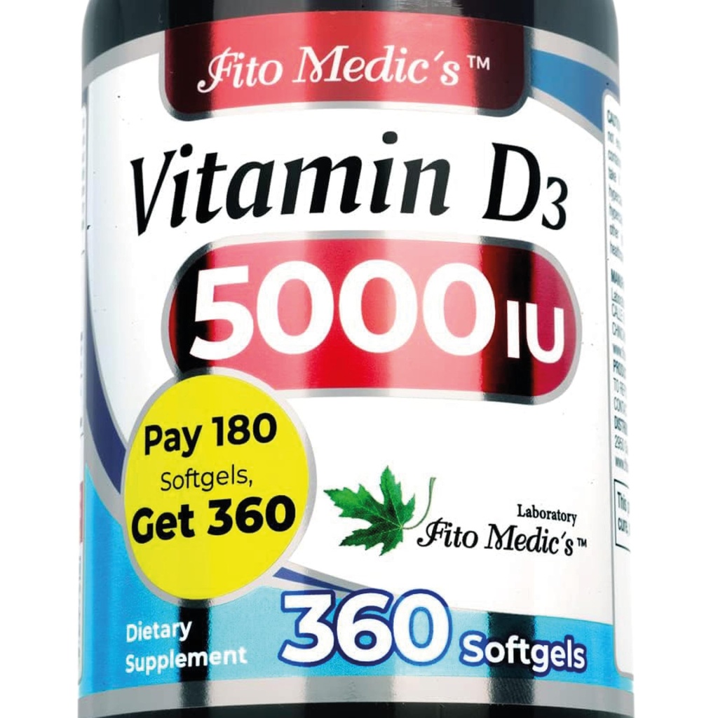 Laboratorio FITO MEDIC - Vitamina d - 5000 UI de - Vitamina d3-360 Softgels - Vitamina d3 5000 iu - para Bone, Dientes, Musculo e Immune Health Support, Ultra alta Absorción, vitamina d3.