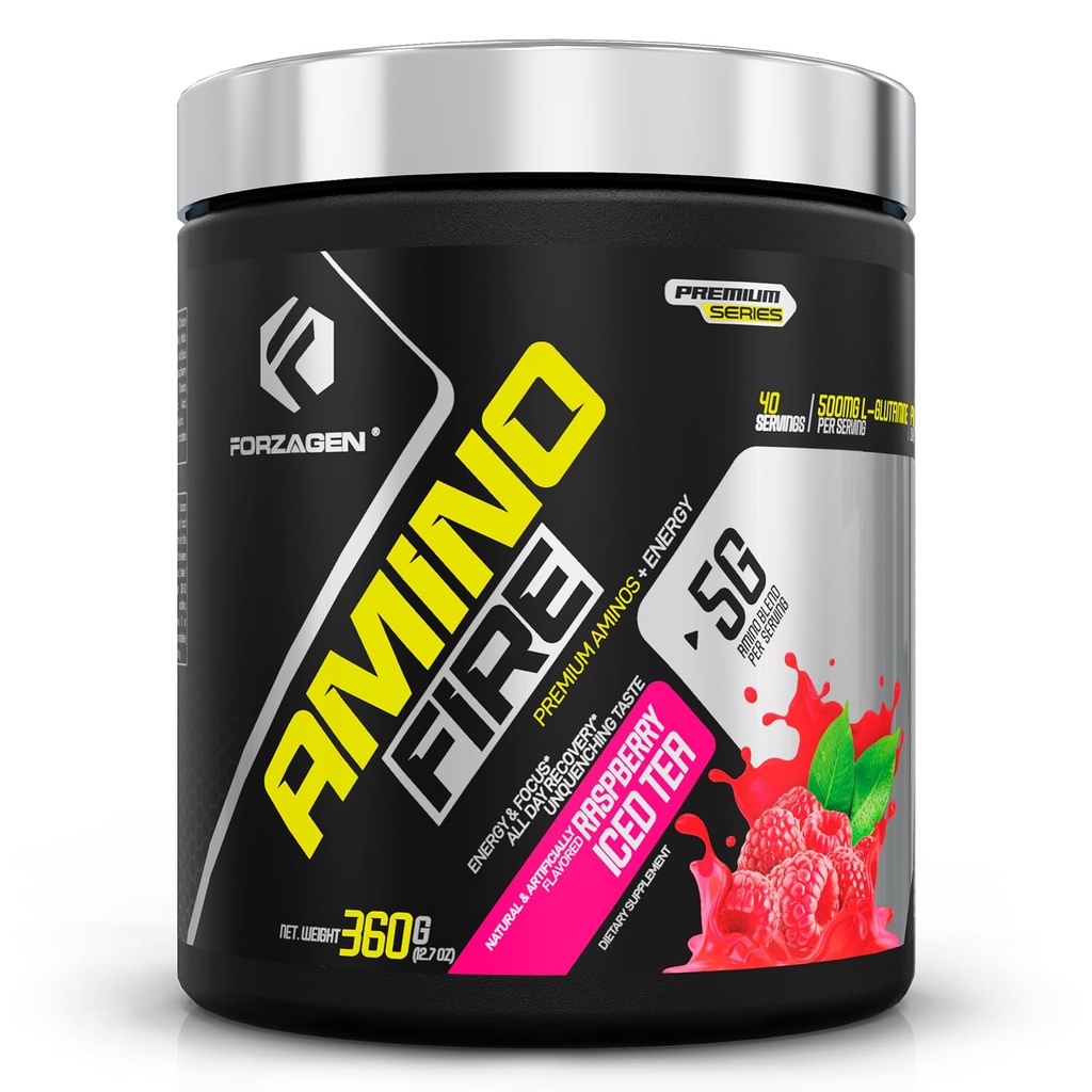 Forzagen Amino Fire ← Esencial Amino Energy Powder para Pre-Workout ← BCAA Energy Boost &amp; Muscle Recovery Drink Mix, Enhance Focus " Concentration, Dietary Supplement TEN Raspberry Ice Tea, 40 Servings