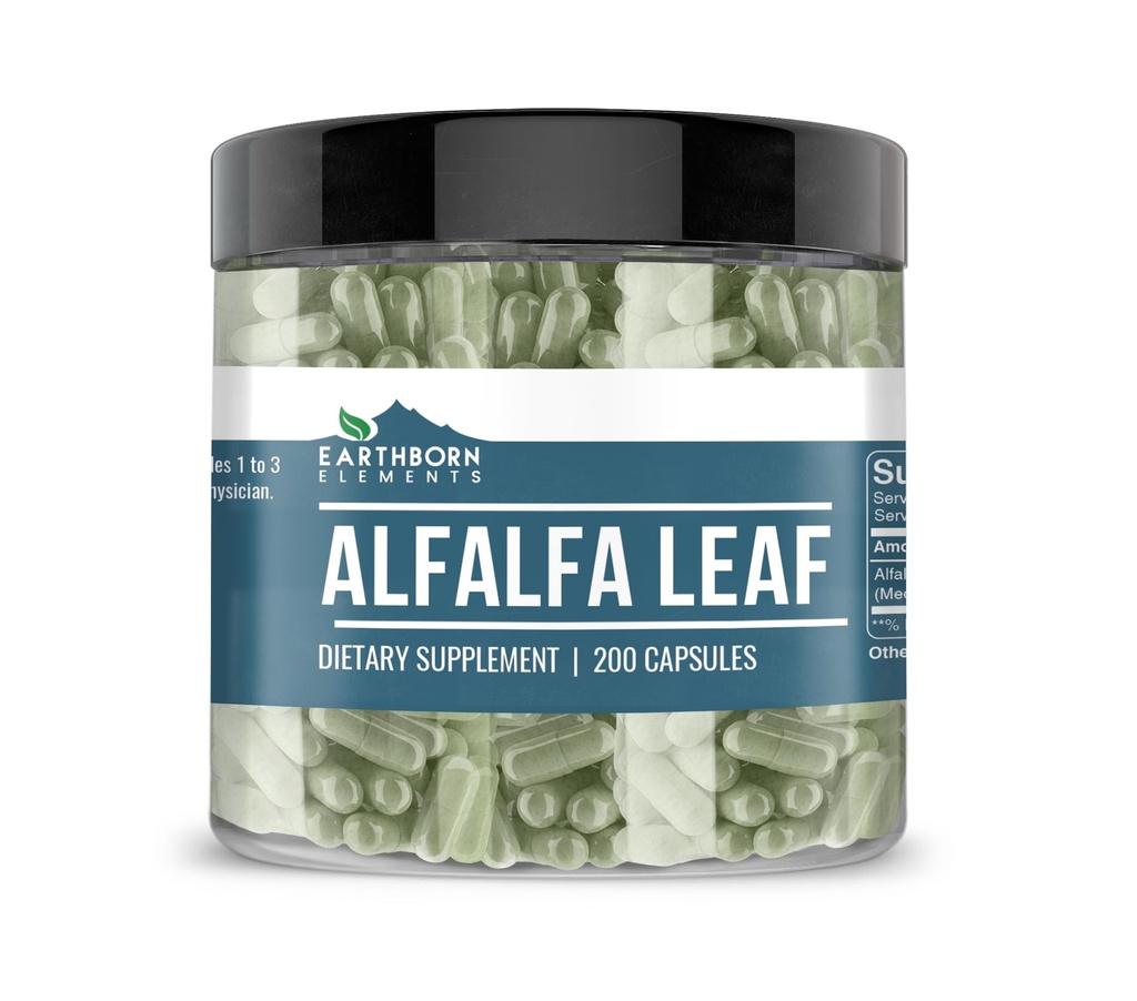 Elementos terrestres Alfalfa Leaf 200 Capsules, Puro ' Undiluted, No Additives