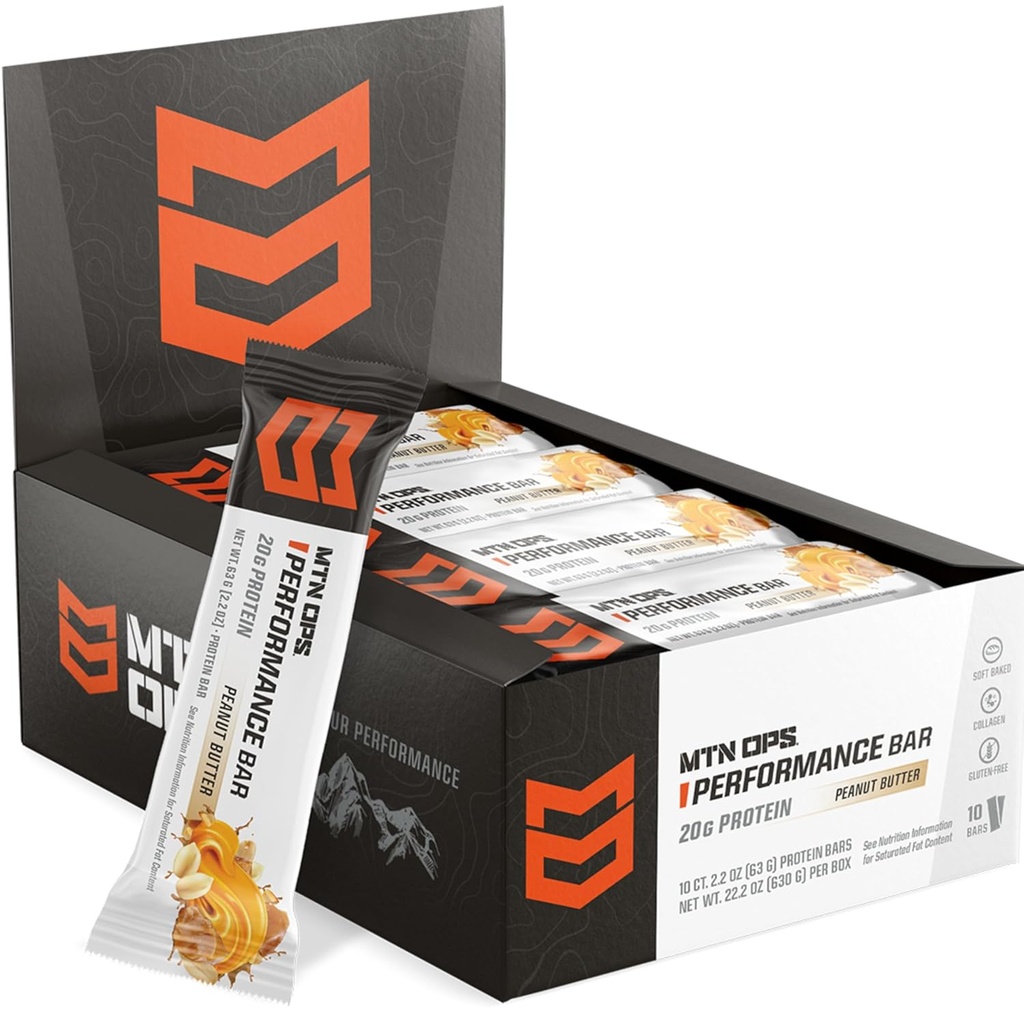 MTN OPS Peanut Butter Bliss Protein Bares, High Protein with Whey Isolate " Whey Concentrate and Collagen, Low Sugar, Gluten Free, 10 Count