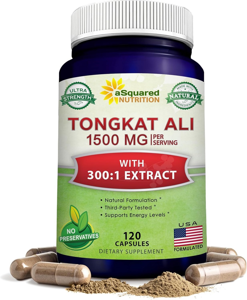 aSquared Nutrition Tongkat Ali 1500mg - 120 Capsules - Longjack (Eurycoma Longifolia) Extracto Suplemento " Long Jack Root Powder Pills - Tongkat Ali for Men " Women