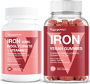 Gummies de hierro vegano + Bisglycinate de hierro 30MG ← Vegan Iron Suplemento Apoyo para la Energía Sanitaria y Diaria para Adultos & Niños - 180 Conde