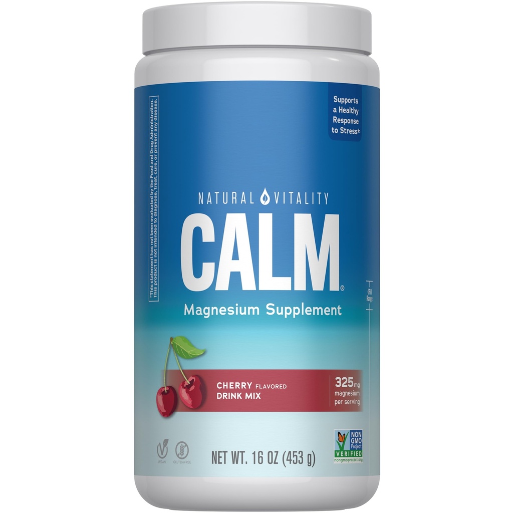 Natural Vitality Calm, Suplemento Magnesio, Anti-Stress Drink Mix Powder, Gluten Free, Vegan, " Non-GMO, Cherry, 16 oz