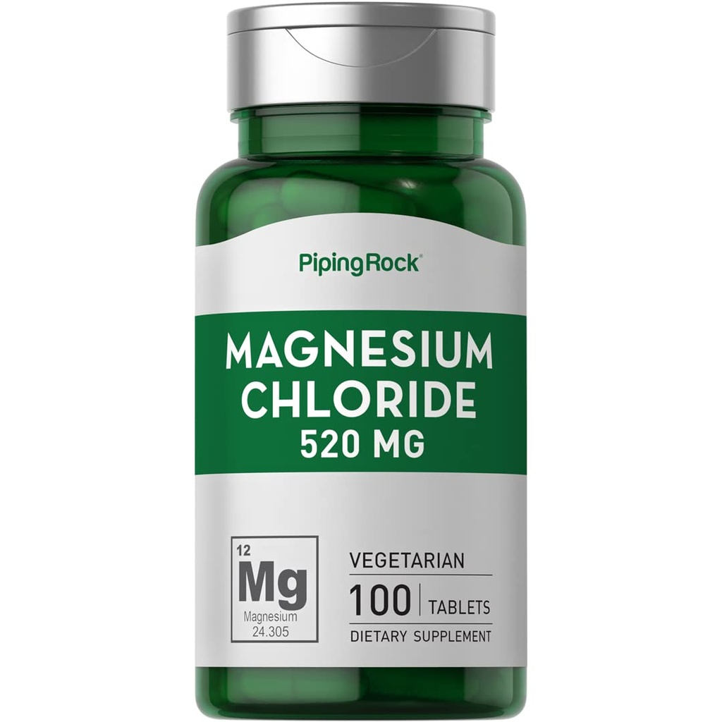 Piping Rock Magnesium Chloride TEN 520mg TENER 100 Tablets TEN VÉGICO, NO GMO, Gluten Suplemento Gratis
