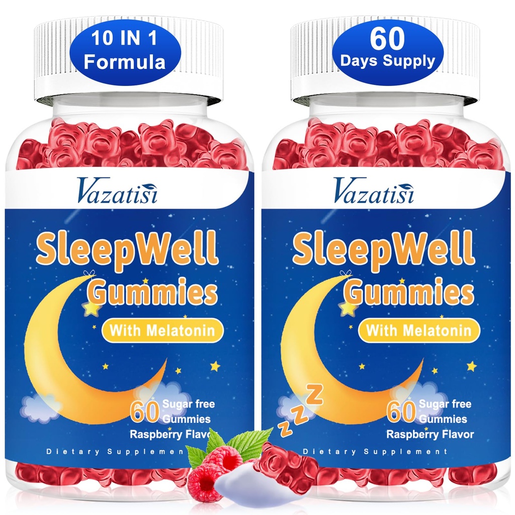 Gummies de sueño para adultos y niños - Gummies de melatonina sin azúcar con magnesio, L-Theanine, Vitamina B12, Vegan - Raspberry Flavored, 120 Cts